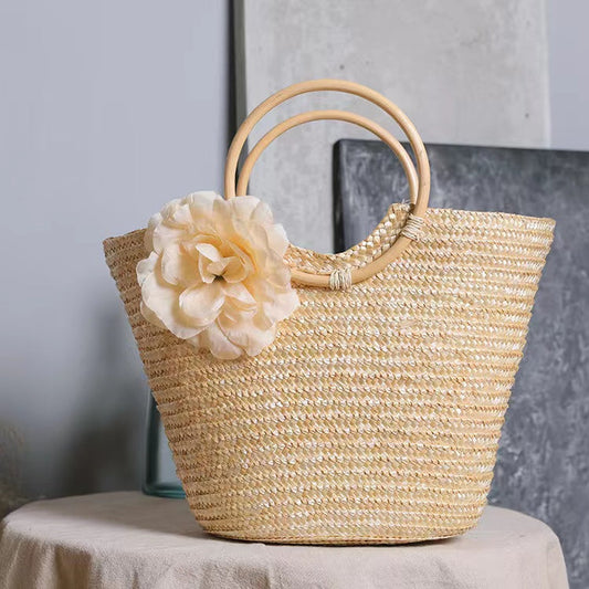 Women Straw Bags Summer Beach Large Tote Bag Handmade Woven Shoulder Crossbody Handbag