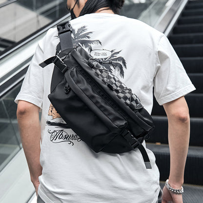 Trendy Plaid Mesh Men's Chest Bag Multifunction Utility Waterproof Personalised Outdoor Commuter Sports Portable One Strap Bag